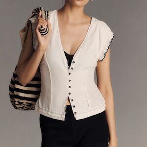Anthropologie Maeve Short Sleeve V-Neck Button Front Top
